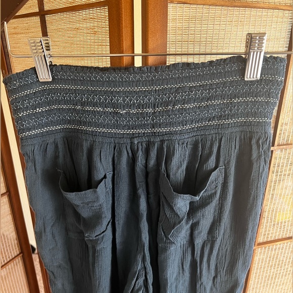 Anthropologie ett:twa slate blue embroidered waistband harem pantaloon pants - Picture 4 of 7